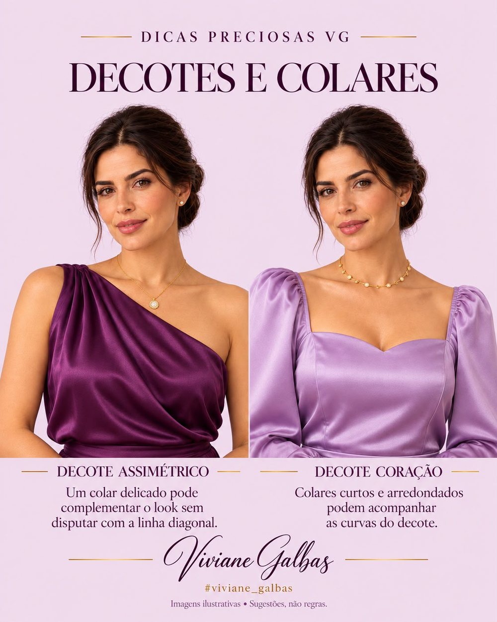 Colar para decote assimétrico e decote coração