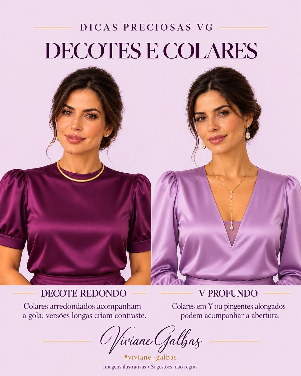 Colar para decote redondo e decote V profundo