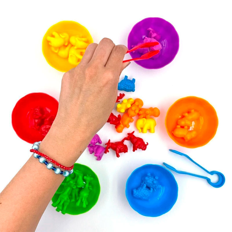Set Montessori De 46 Piezas – Animales De Colores Con Pinzas Y Dados, Aprende Matemáticas Y Motricidad Para Niños De 3 A 6 Años