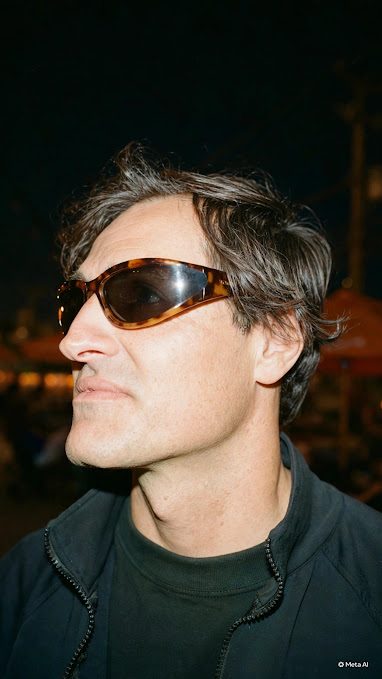 Homem de óculos de sol tartaruga à noite