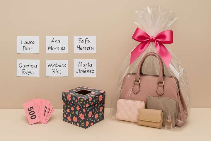 Premio para rifa casera de bolsas para dama envuelto en celofán