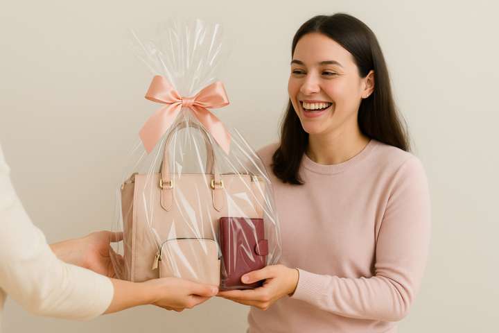 Ganador@ mostrando su premio de la rifa de bolsas por catálogo