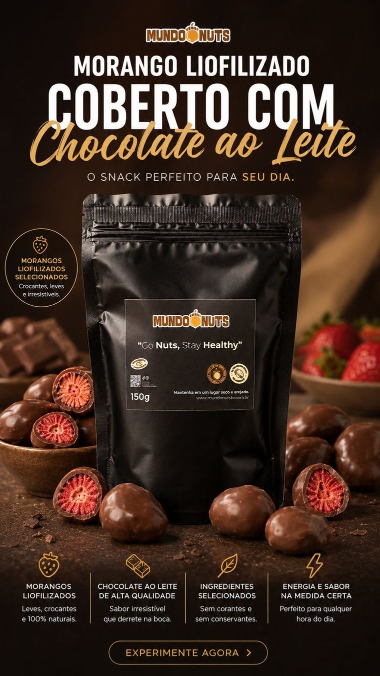 Morango Liofilizado coberto com Chocolate ao Leite &mdash; Mundo Nuts