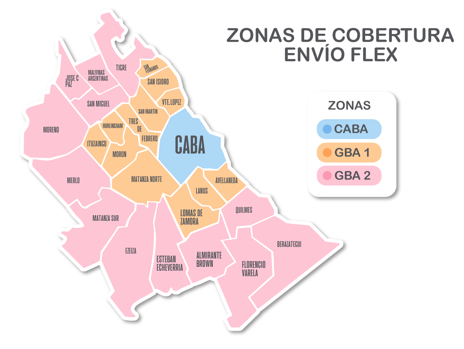 Mapa de zonas de cobertura Envío Flex CABA y GBA