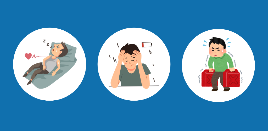 Ilustraciones de una persona cansada, frustrada y que ronca al dormir