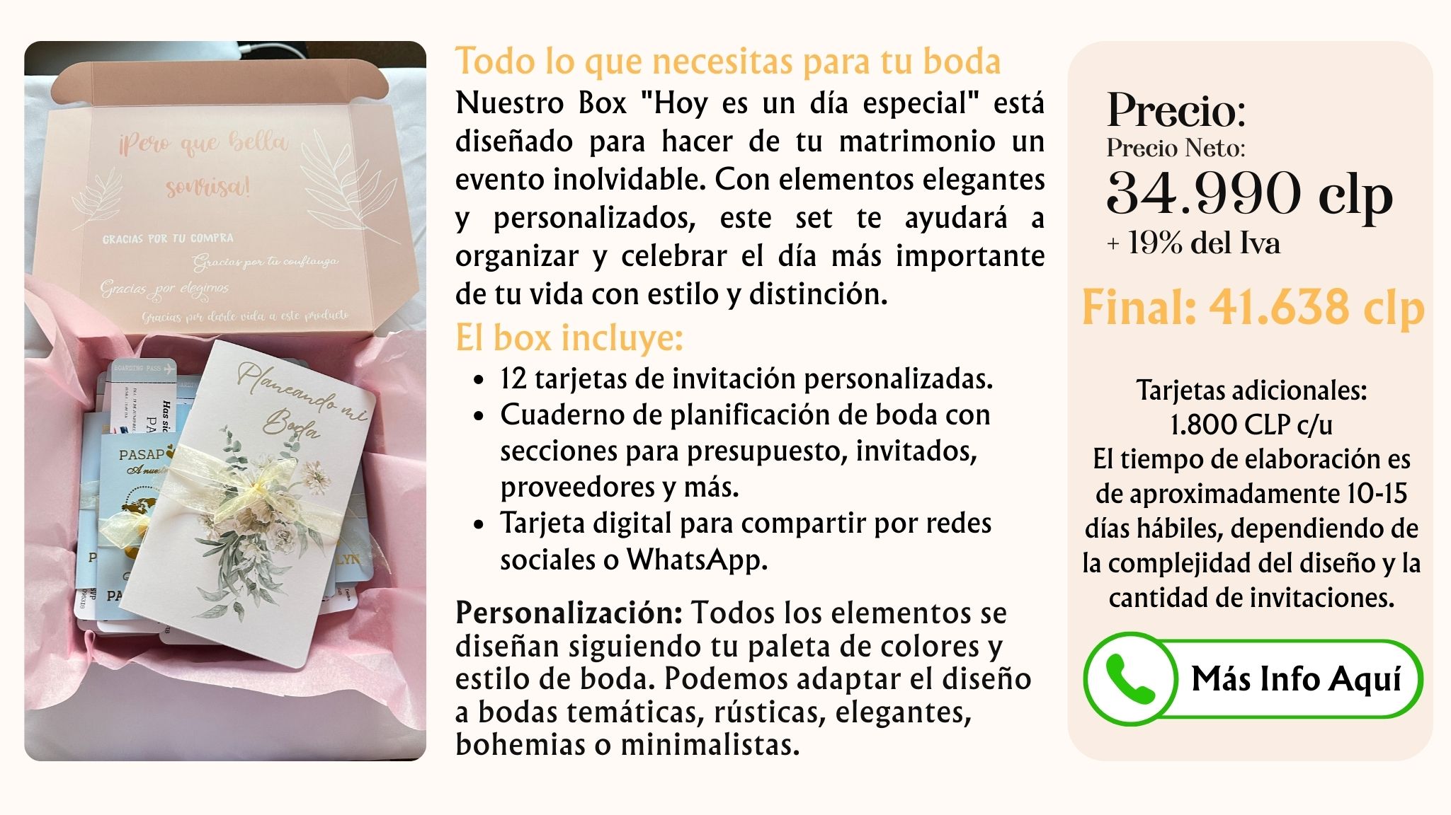 Box “Hoy es un día Especial” – Kit de Boda con Tarjetas + Cuaderno Planificador + Tarjeta Digital