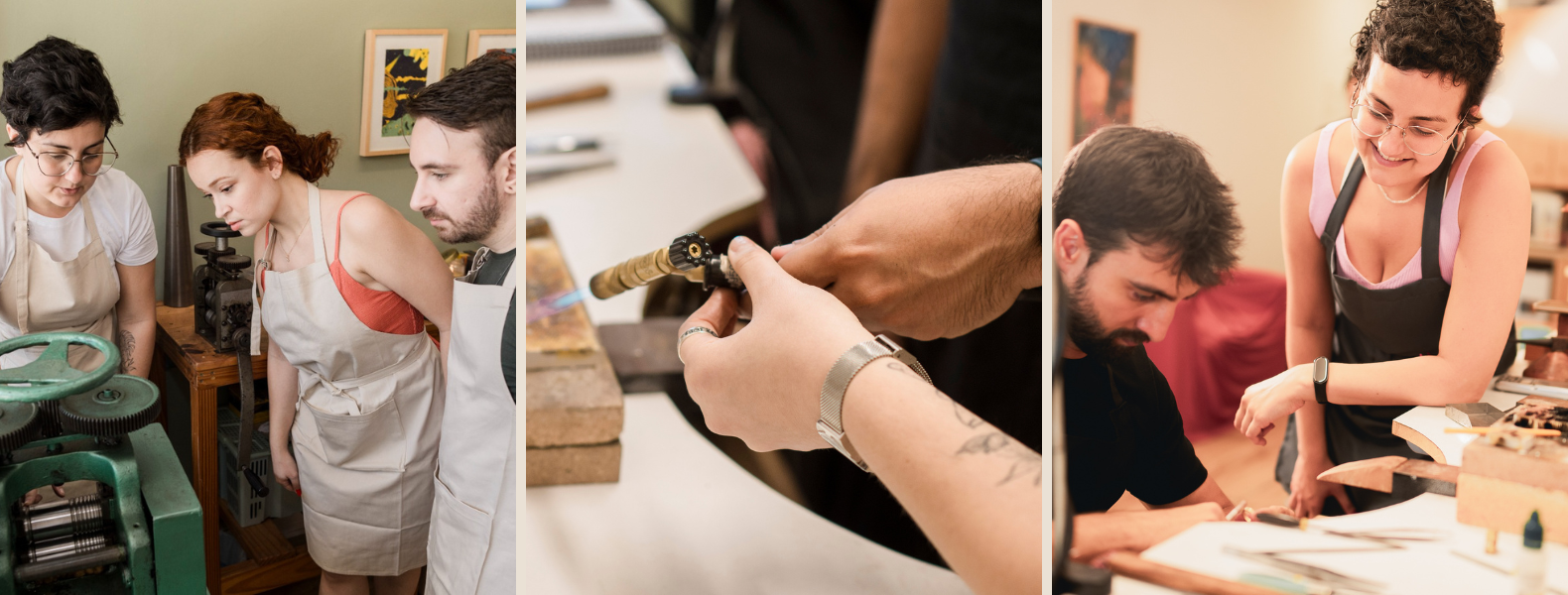 casal criando alianças artesanais