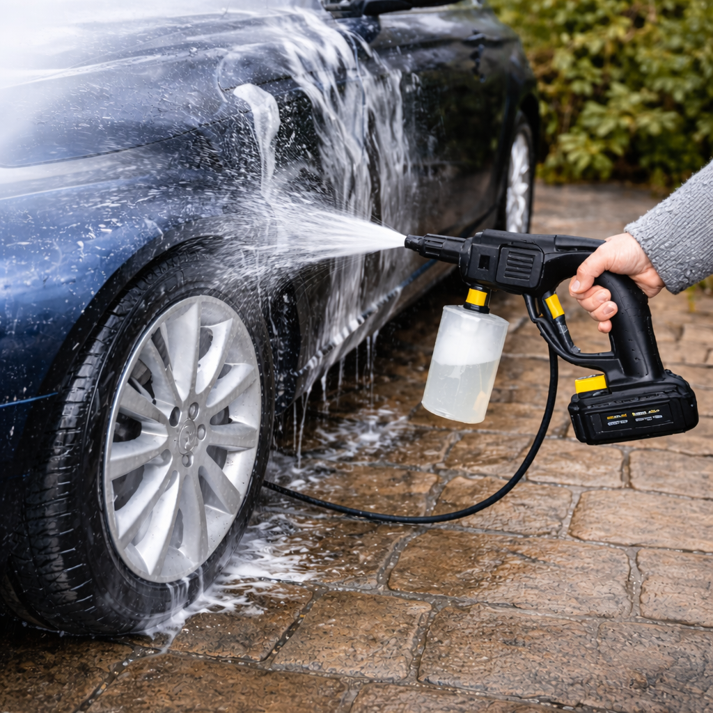 Hidrolavadora inal&aacute;mbrica en uso