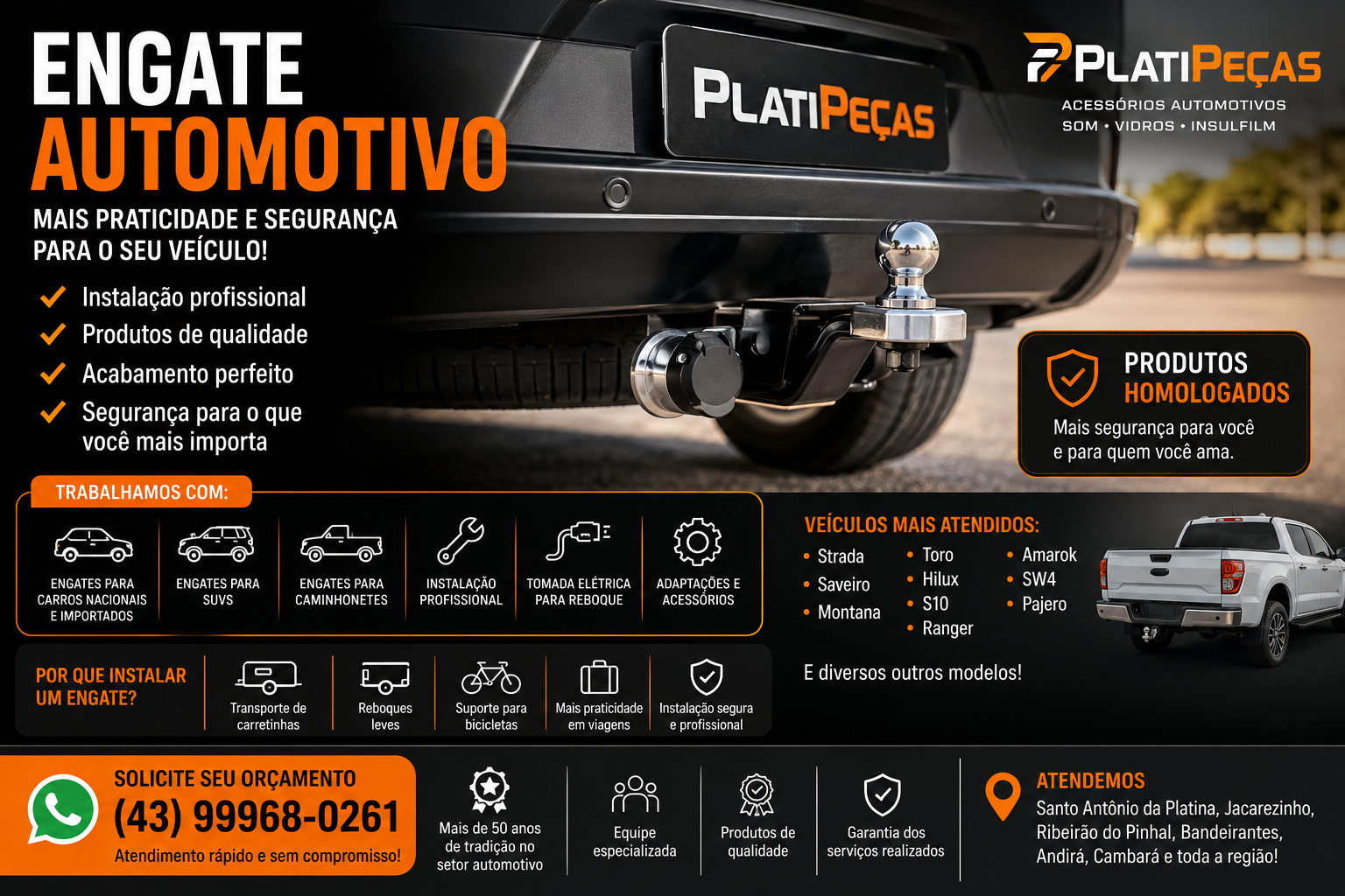 Engate para carro, caminhonete fixos e removíveis