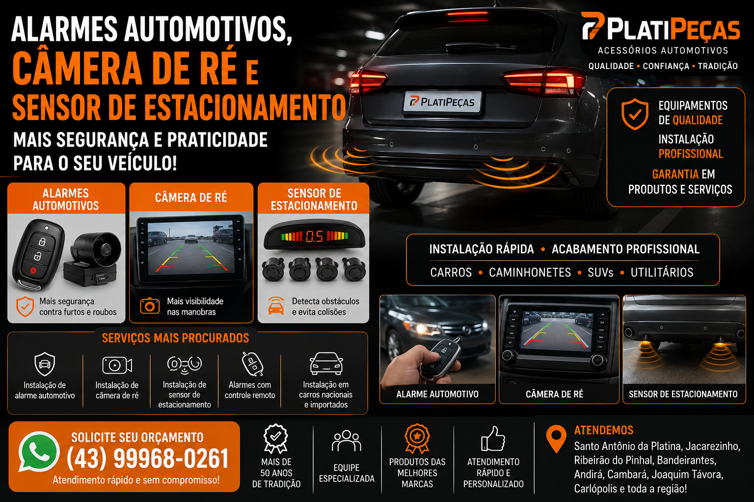 Alarme, camera de ré e sensor de estacionamento