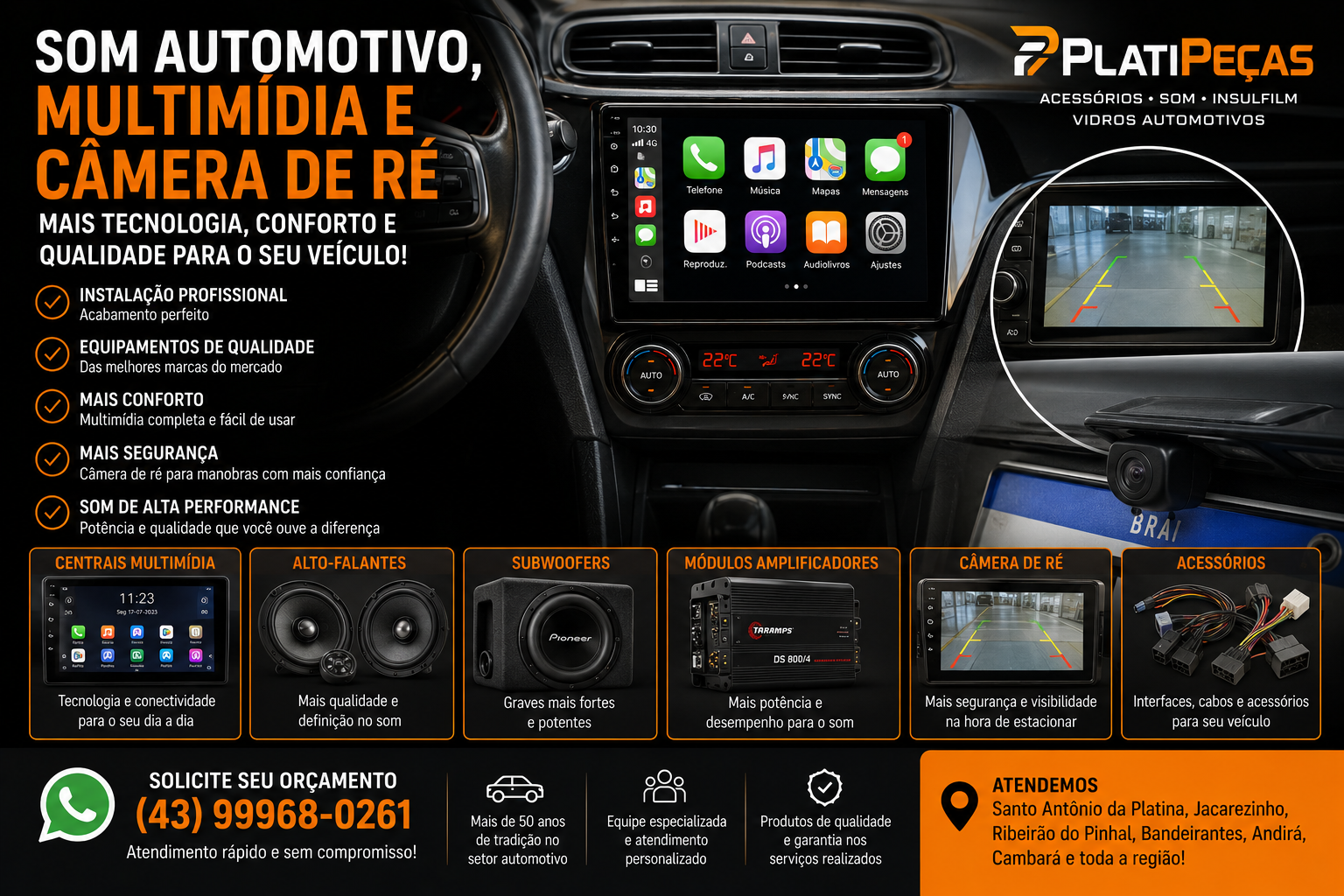 Instalação de som automotivo multimidia e camera de ré