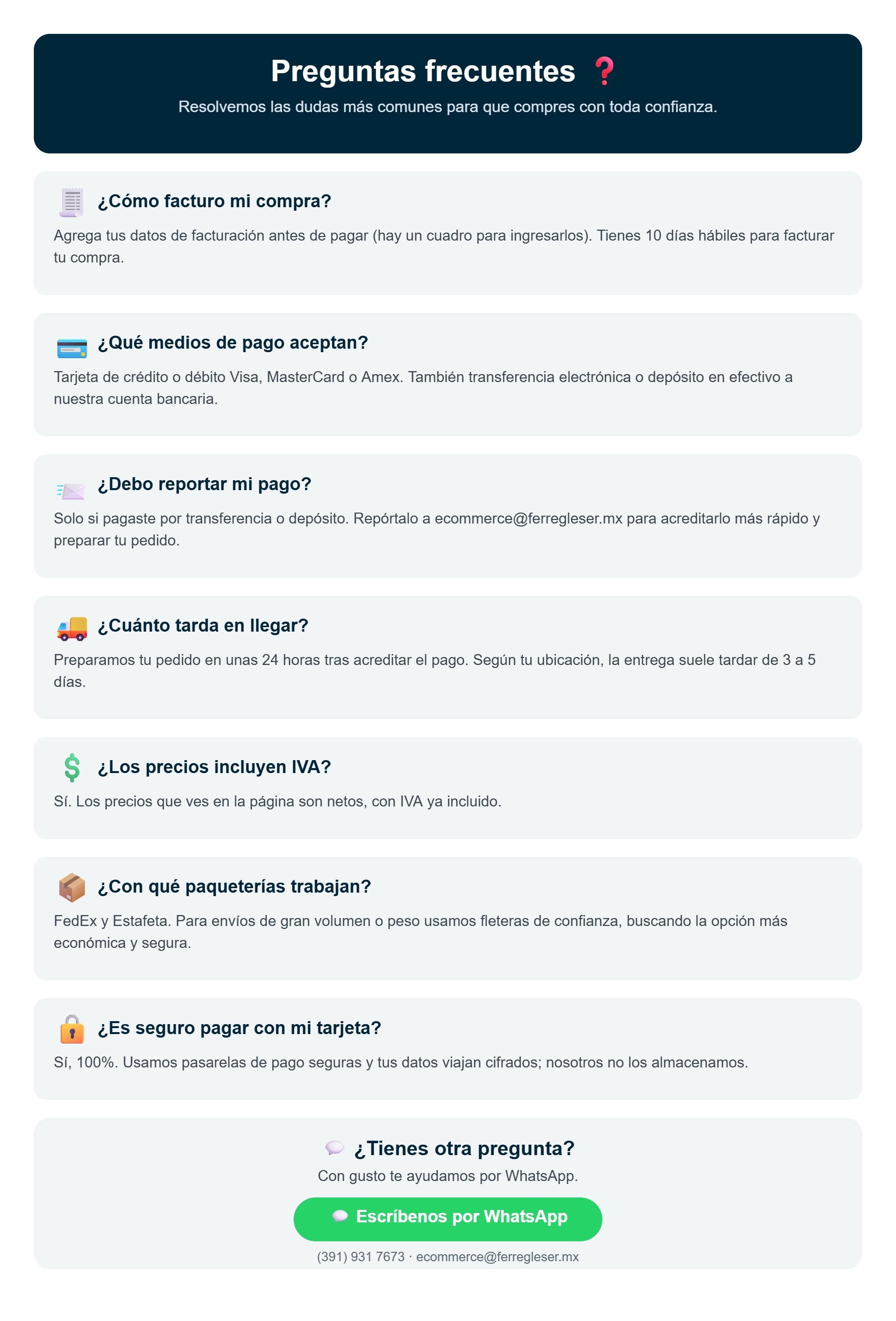Preguntas frecuentes de Ferretería Gleser