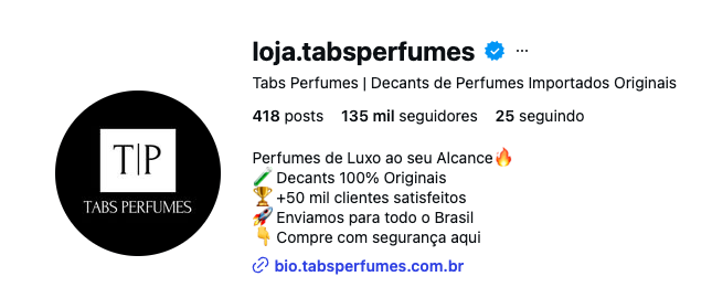 Perfil da Tabs Perfumes no Instagram com mais de 250 mil seguidores