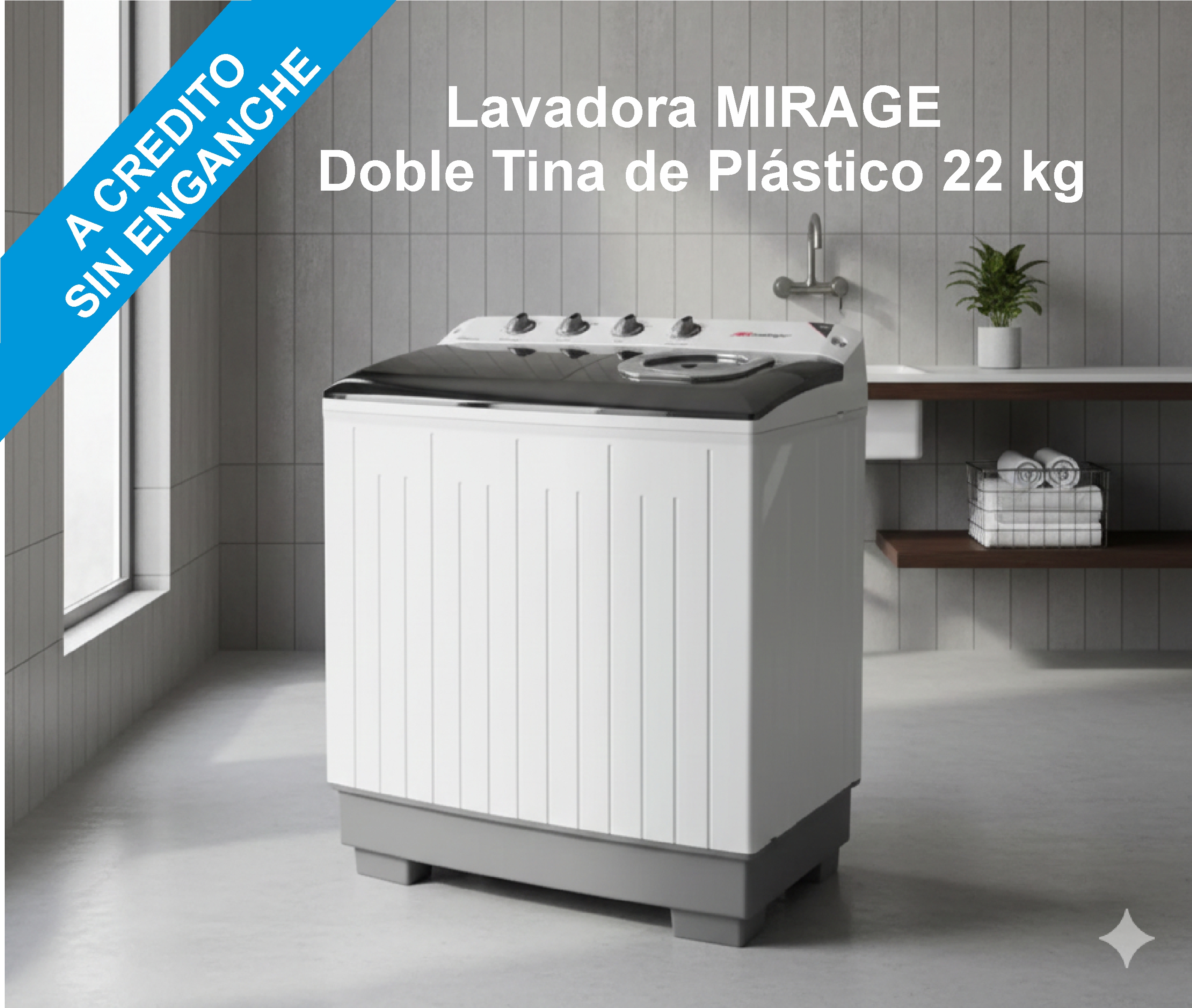 Lavadora Mirage de 22 kg disponible a crédito