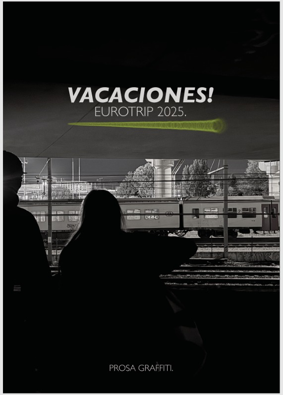 Capa do livro Vacaciones Vol. 1 de Diego Prosa, mostrando os trilhos de trem na Bélgica durante missão de graffiti.