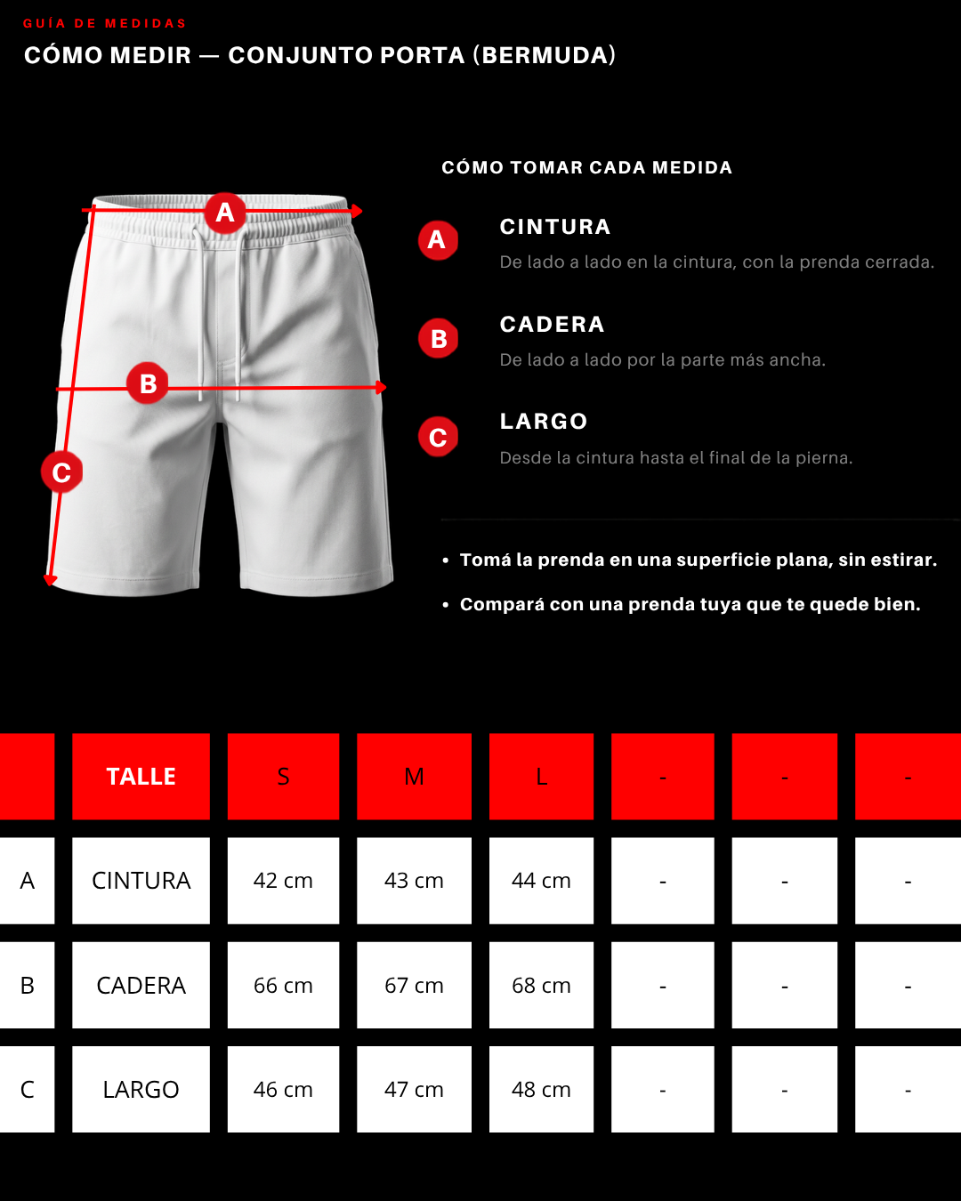 Tabla de talles Conjunto Porta (Bermuda)