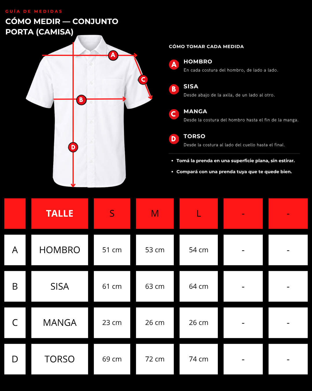 Tabla de talles Conjunto Porta (Camisa)