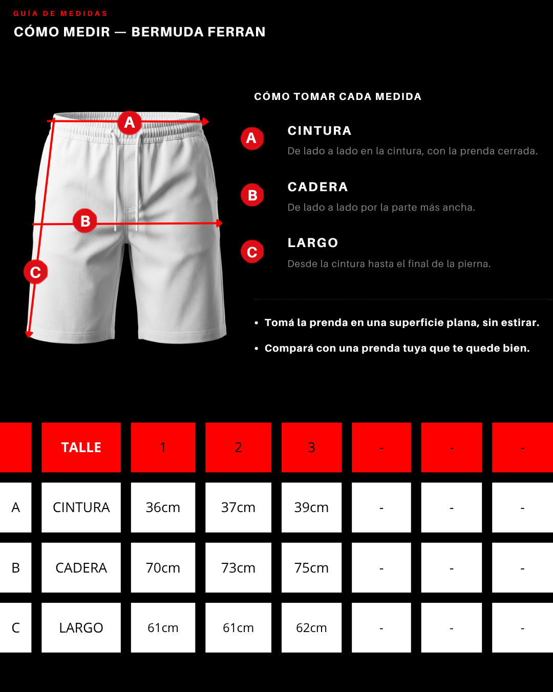 Tabla de talles Bermuda Ferran