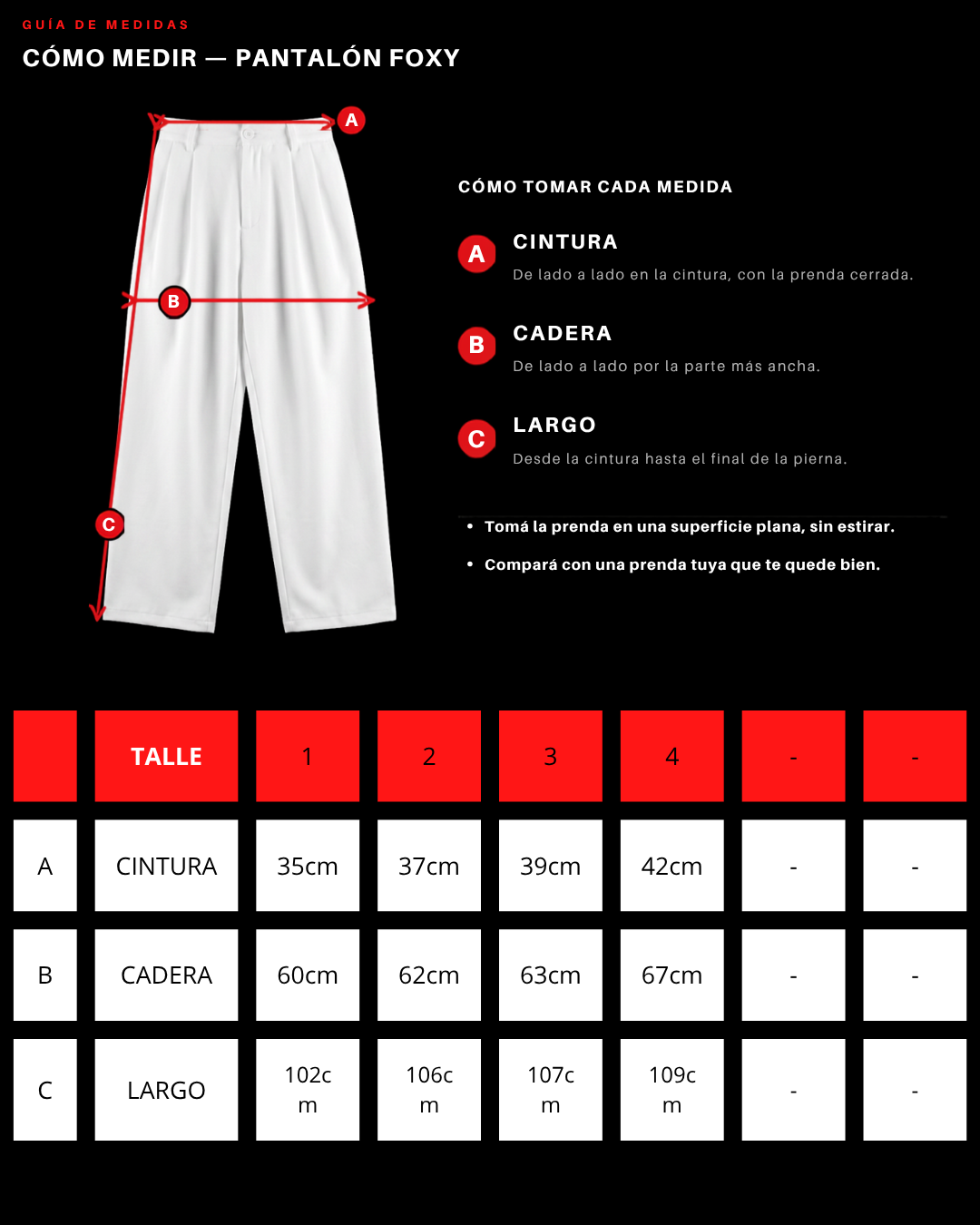 Tabla de talles Pantal&oacute;n Foxy
