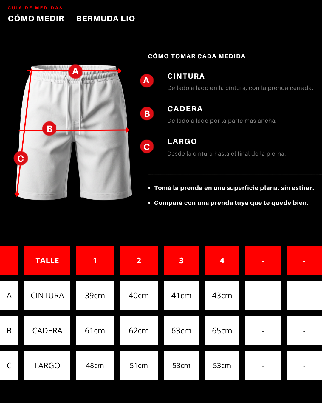 Tabla de talles Bermuda Lio