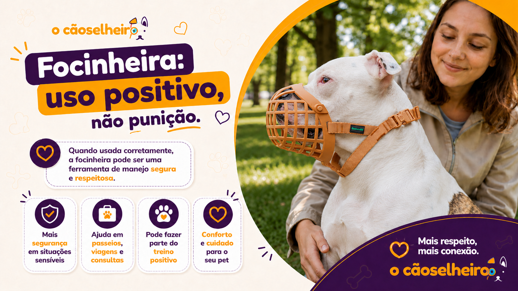 Focinheira Baskerville Wide Fit: uso positivo, não punição
