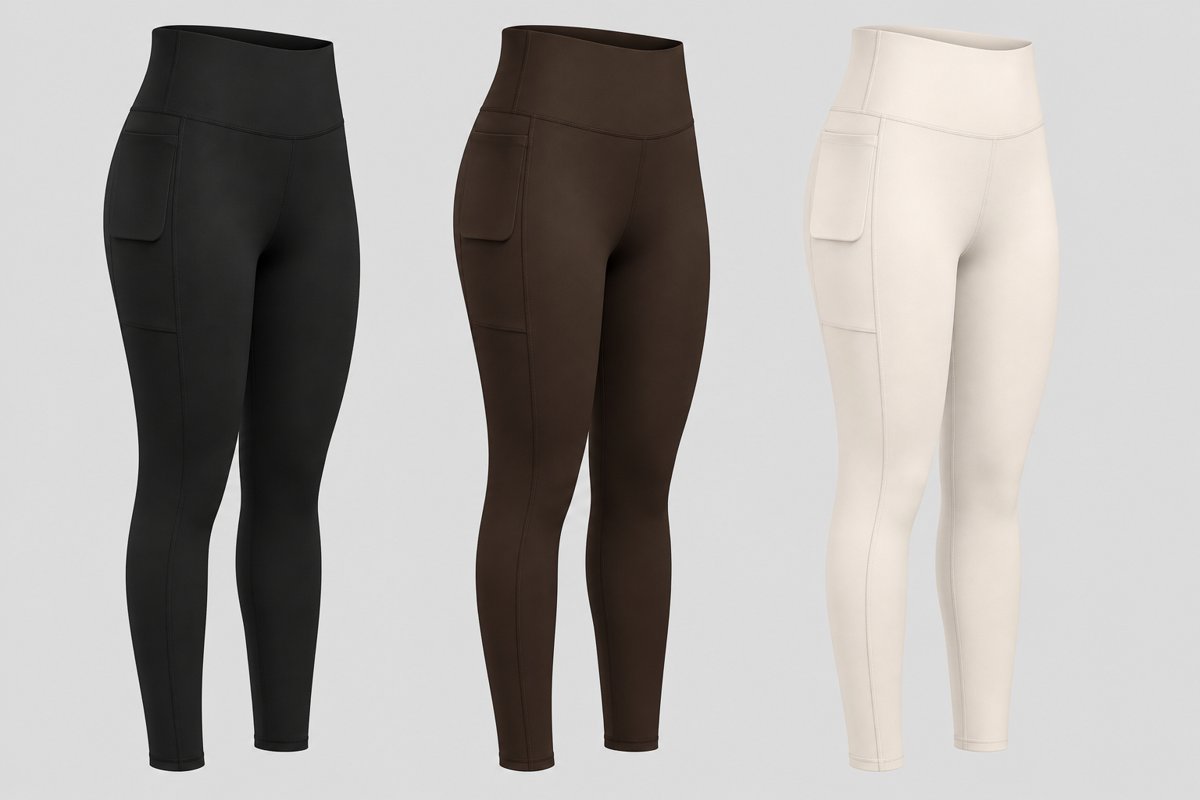 Legging Move Pocket Eronna nas cores Preto Absoluto, Cacau e Off White Gelo