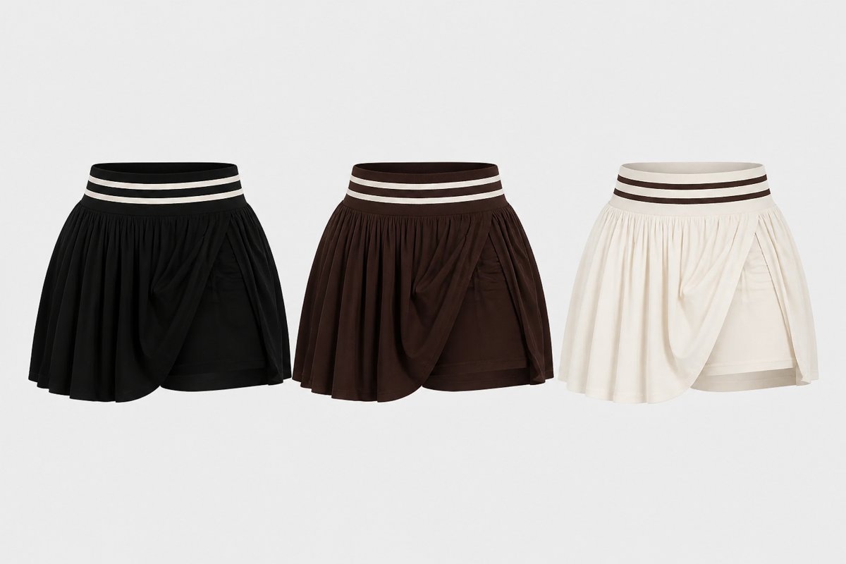 Short-saia Duo Pocket Eronna nas cores Preto Absoluto, Cacau e Off White Gelo