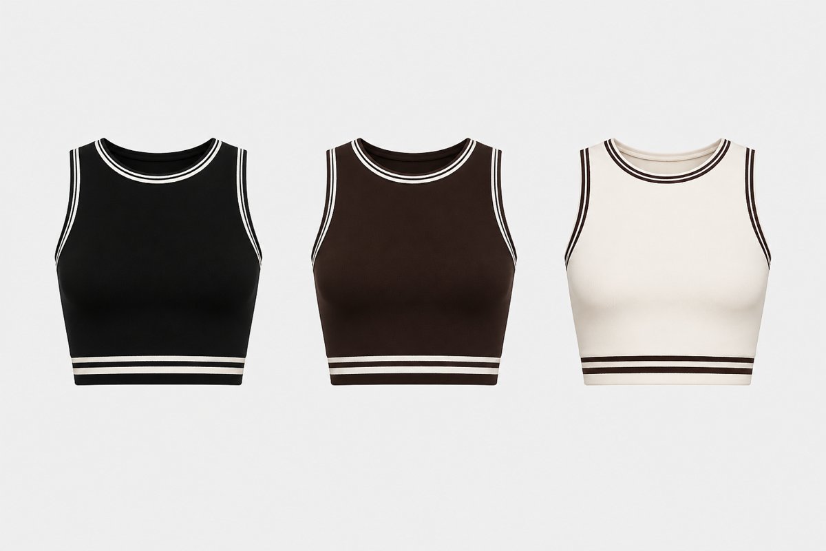 Top Duo Eronna nas cores Preto Absoluto, Cacau e Off White Gelo
