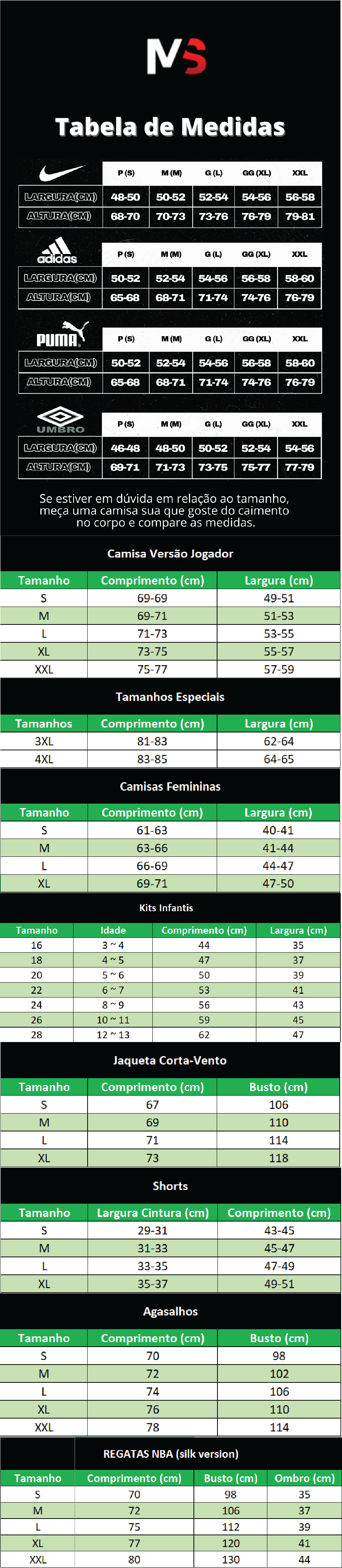 Tabela de Medidas