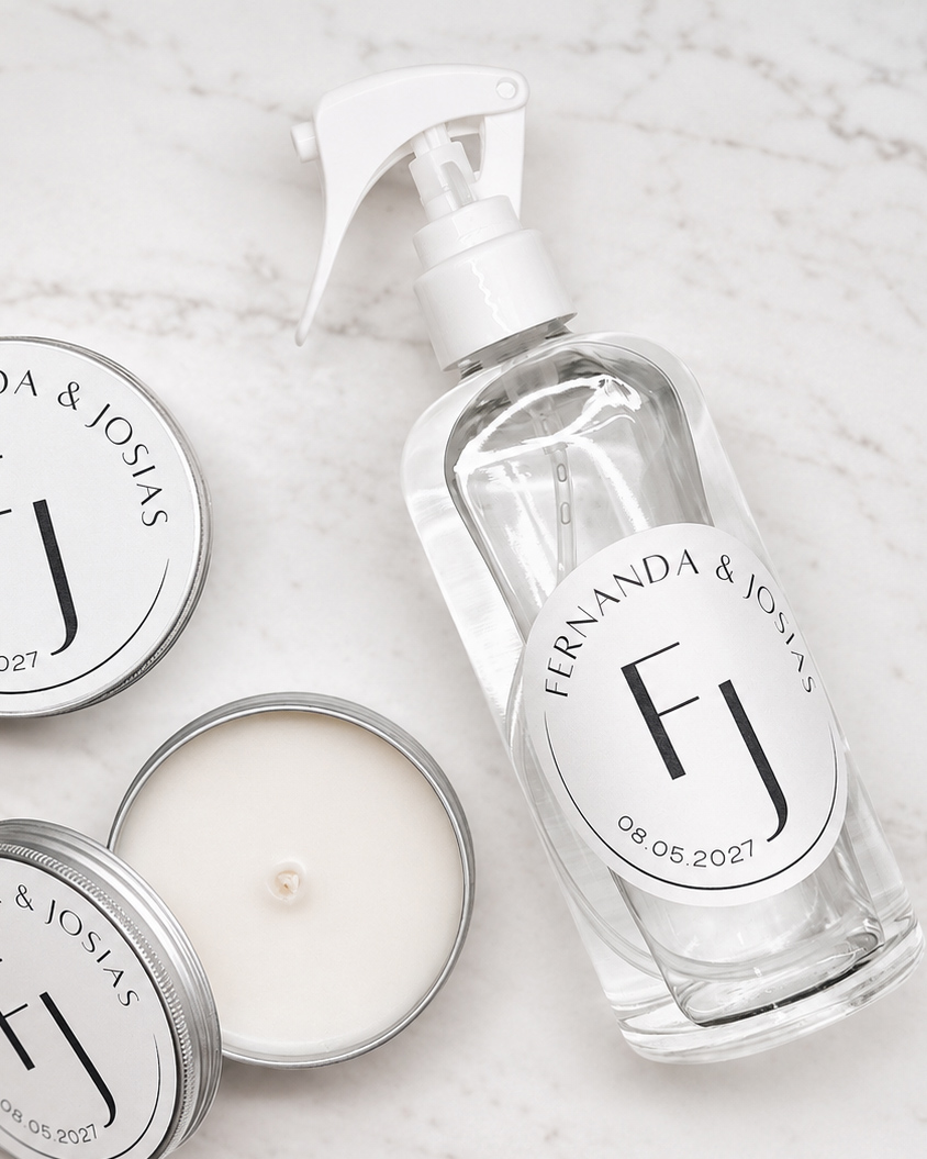 Velas e home spray personalizados para casamento Fernanda e Josias