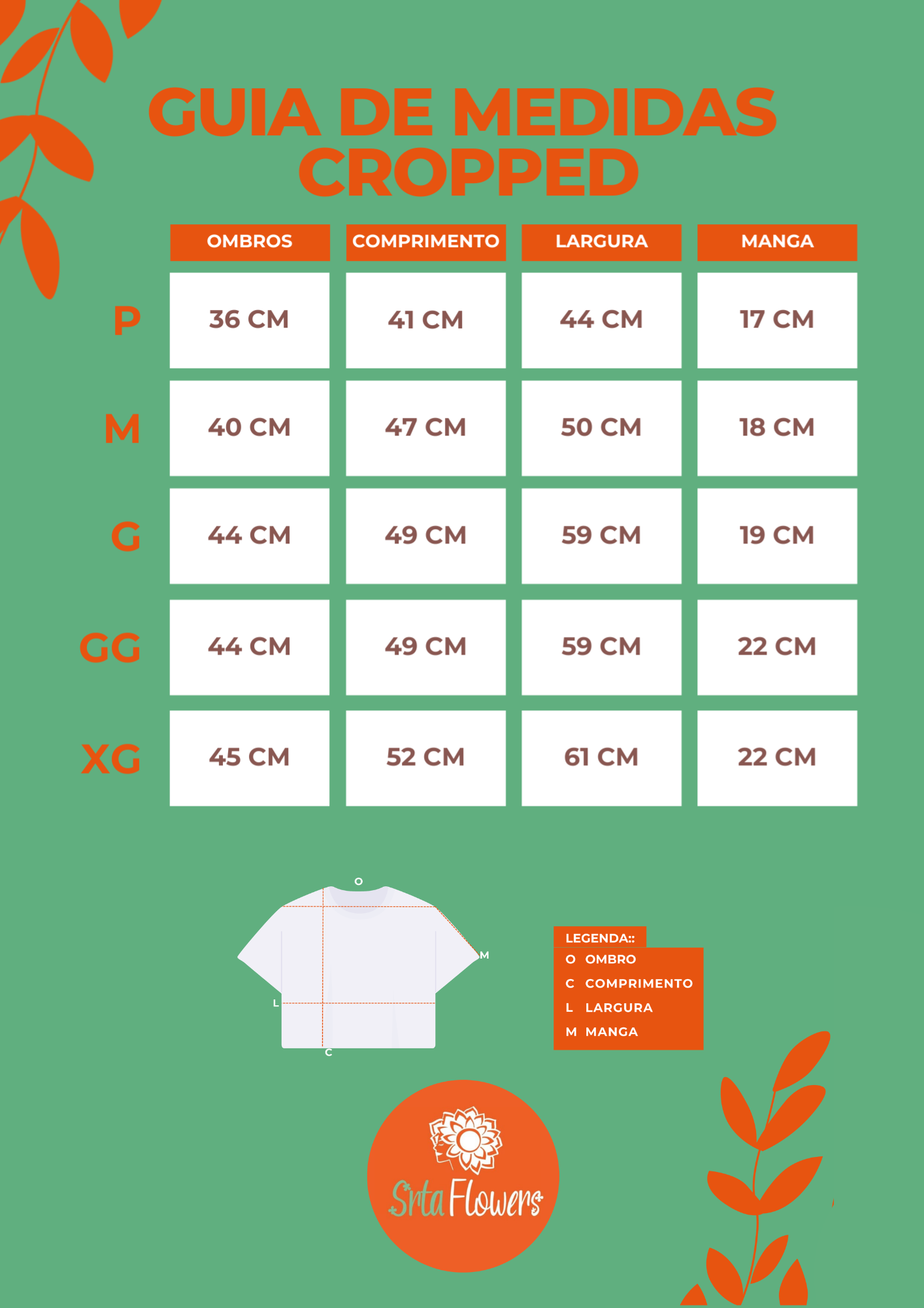 Medidas dos Croppeds - Crepe Seda