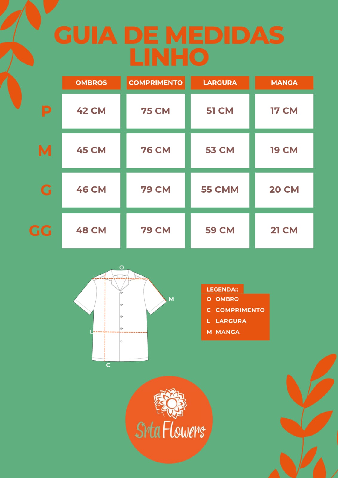 Medidas Camisas - 100% Linho