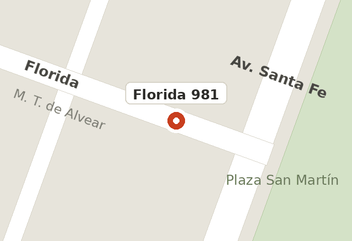Mapa del atelier Pucheta Paz en Florida 981, entre M. T. de Alvear y Av. Santa Fe, CABA