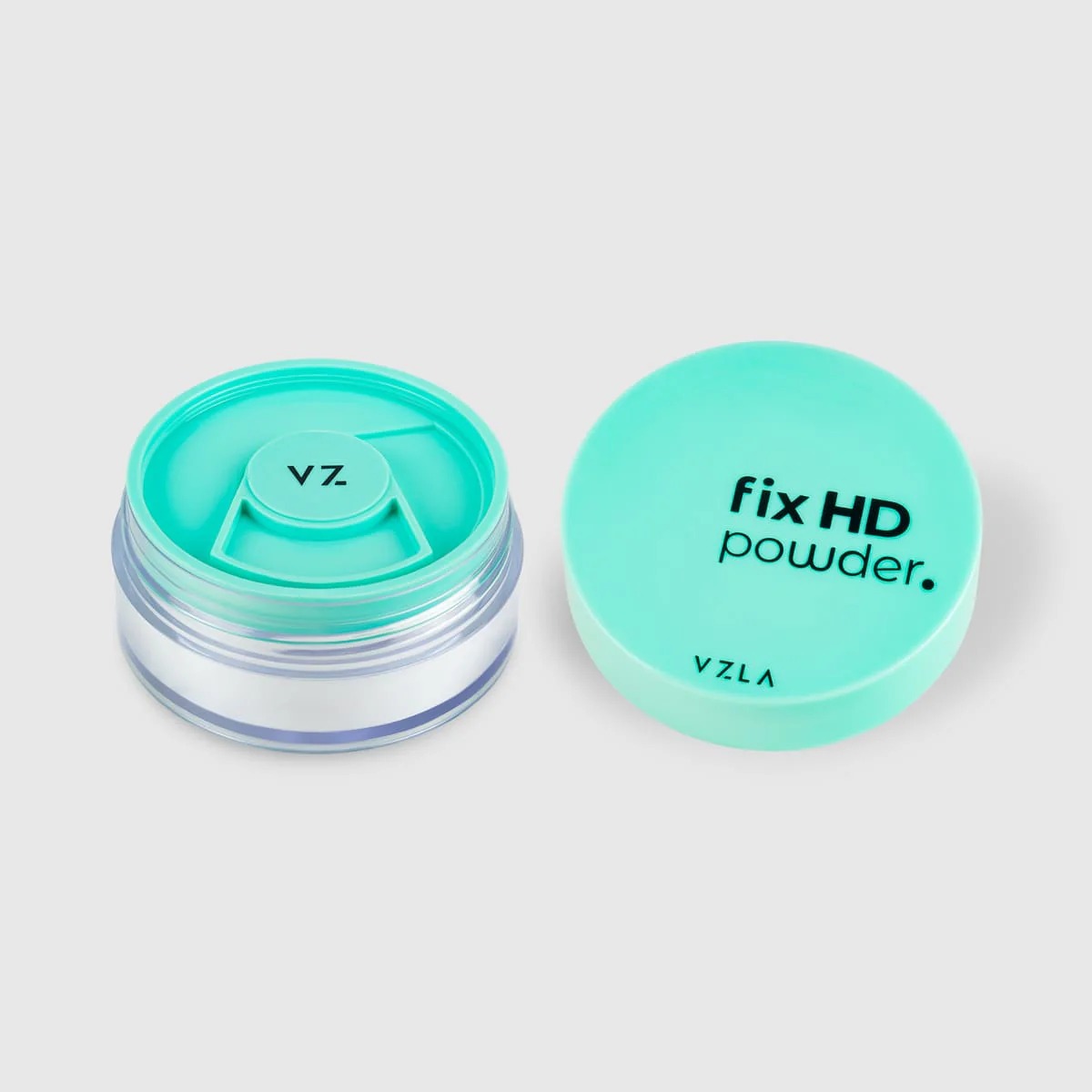 Caixa verde-&aacute;gua do Fix HD Powder Vizzela com conte&uacute;do de 15 gramas