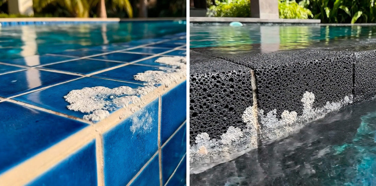 Exemplos de eflorescência em piscina