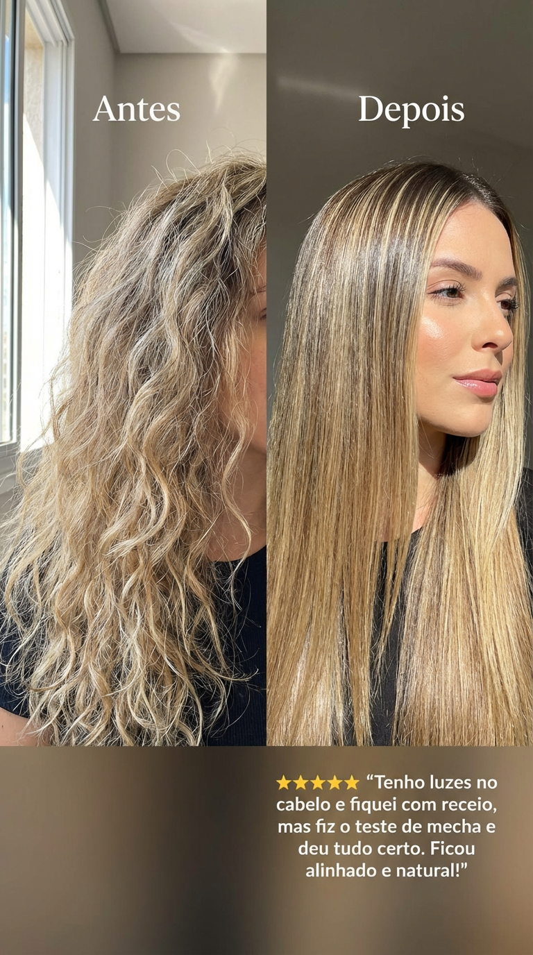 “Tenho luzes no cabelo e fiquei com receio, mas fiz o teste de mecha e deu tudo certo. Ficou alinhado e natural!”