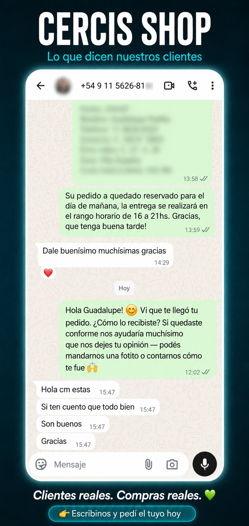 Reseña de clienta - Cercis Shop