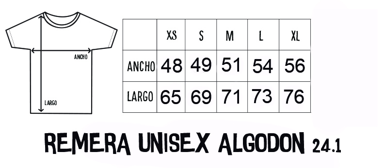 Tabla talle remeras negras unisex