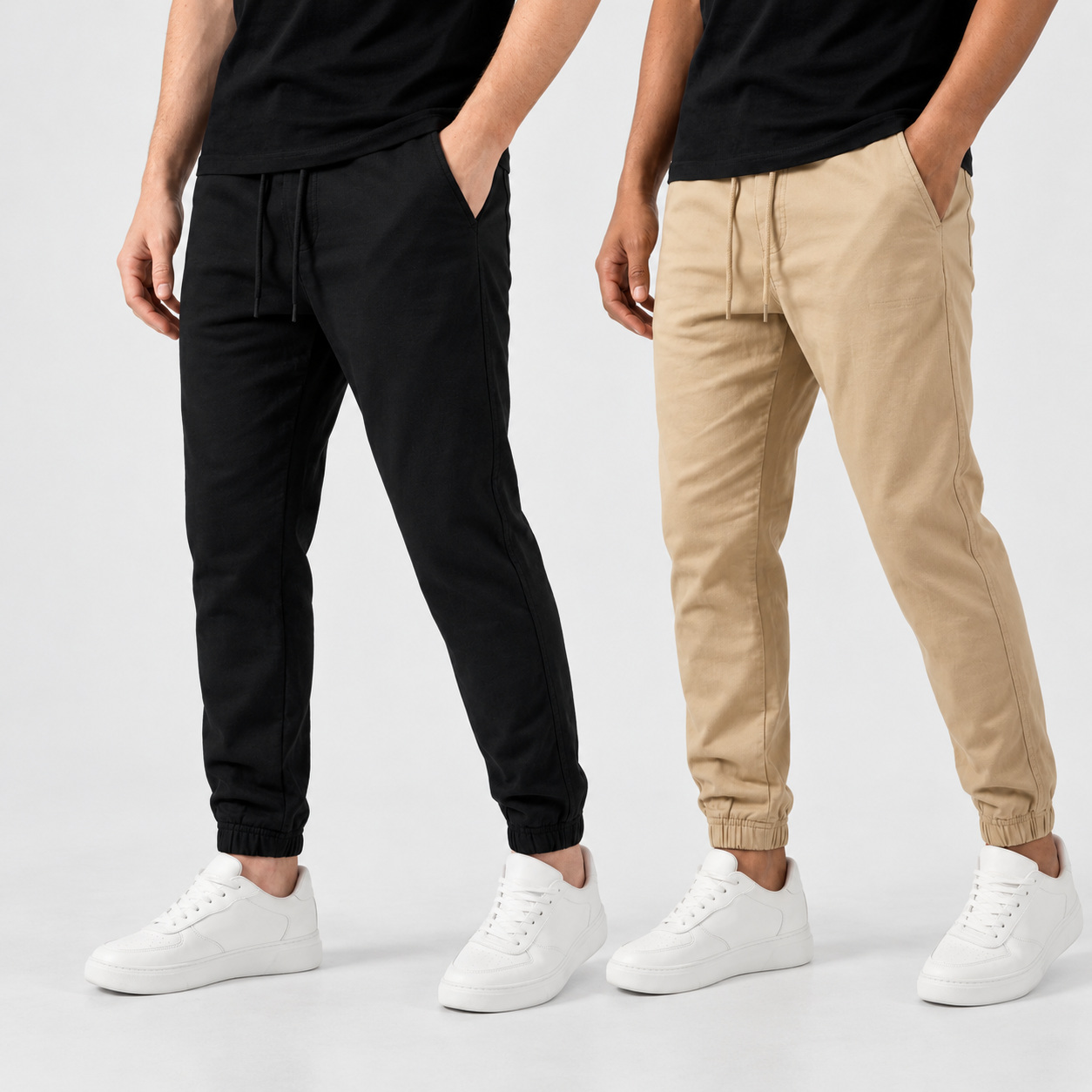 Kit com duas joggers: preto e bege.