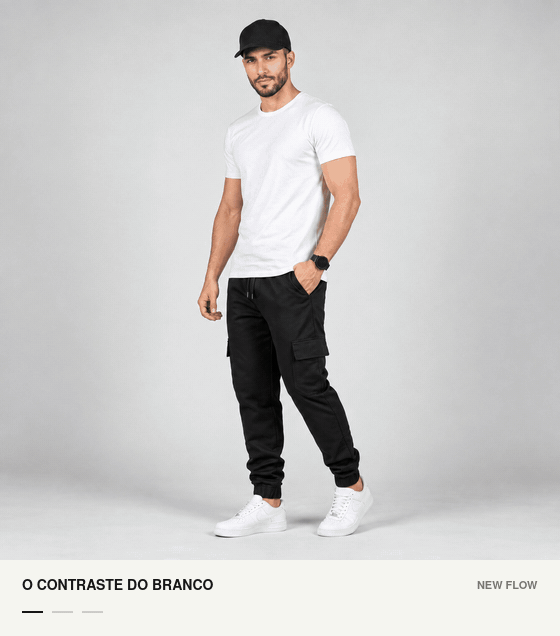 Três propostas de look com a mesma Jogger Cargo Preta New Flow.