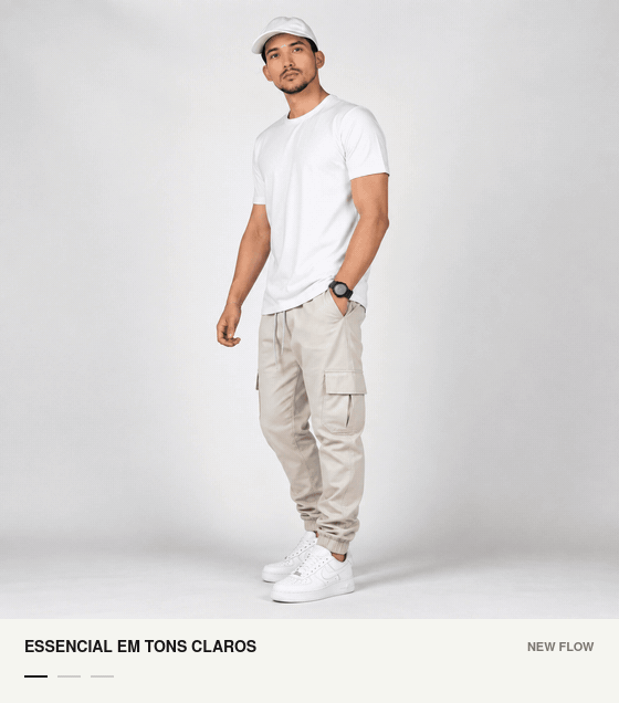 Tr&ecirc;s propostas de look com a mesma Jogger Cargo Bege Claro New Flow.