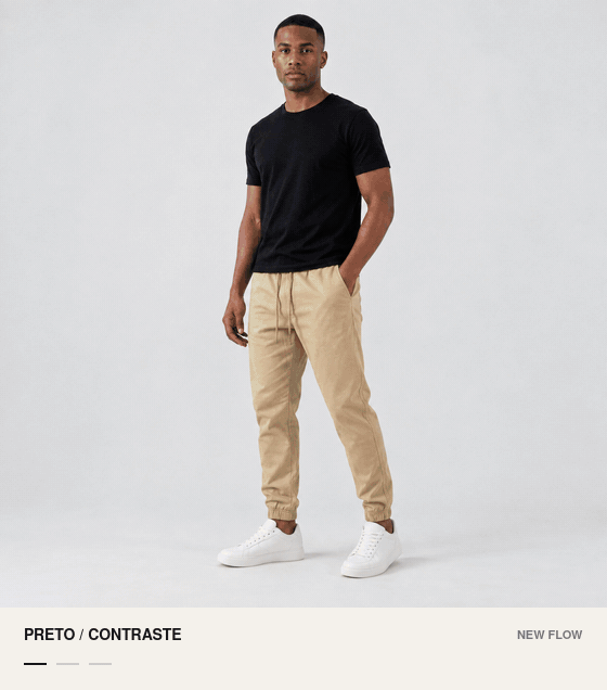 Tr&ecirc;s composi&ccedil;&otilde;es com a mesma Jogger Bege New Flow.
