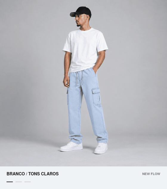 Tr&ecirc;s composi&ccedil;&otilde;es com a mesma Cargo Reta Jeans Claro New Flow.