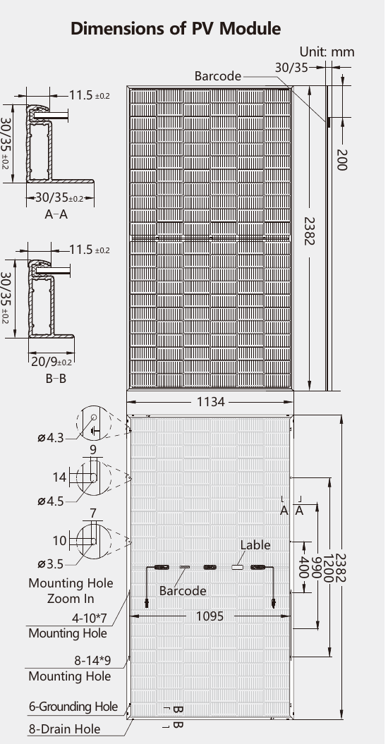 Desenho t&eacute;cnico com as dimens&otilde;es do painel Ronma Skymax