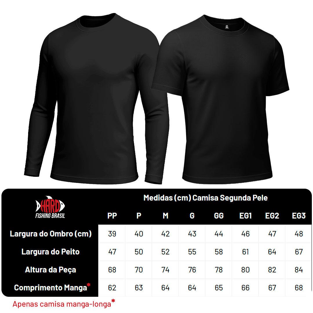 Tabela de medidas da camisa UV segunda pele Hard Fishing Brasil