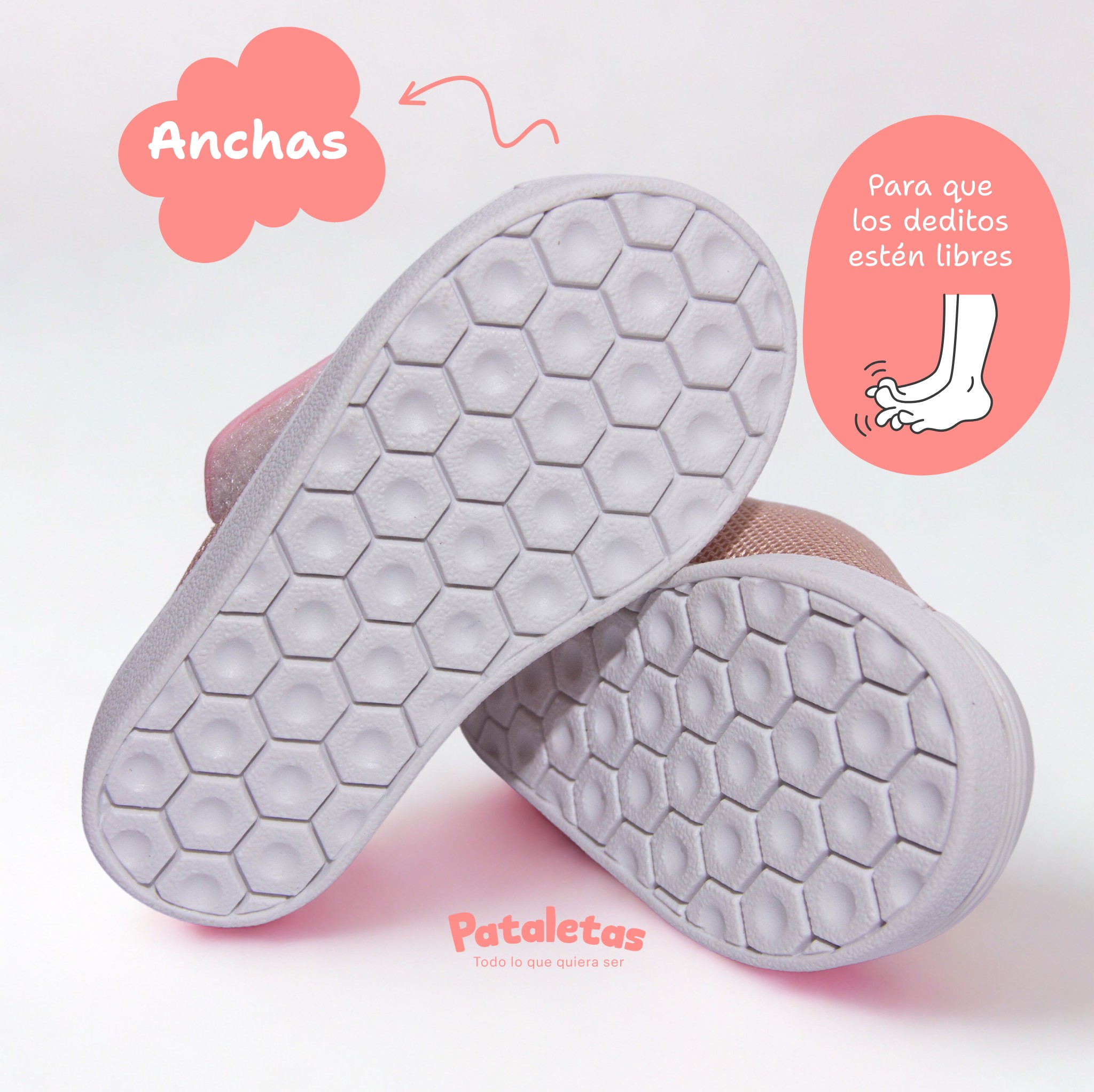 Zapatillas Otti unisex rosas para primeros pasos de los bebes con suela blanca y puntera reforzada, anchas, livianas y flexibles