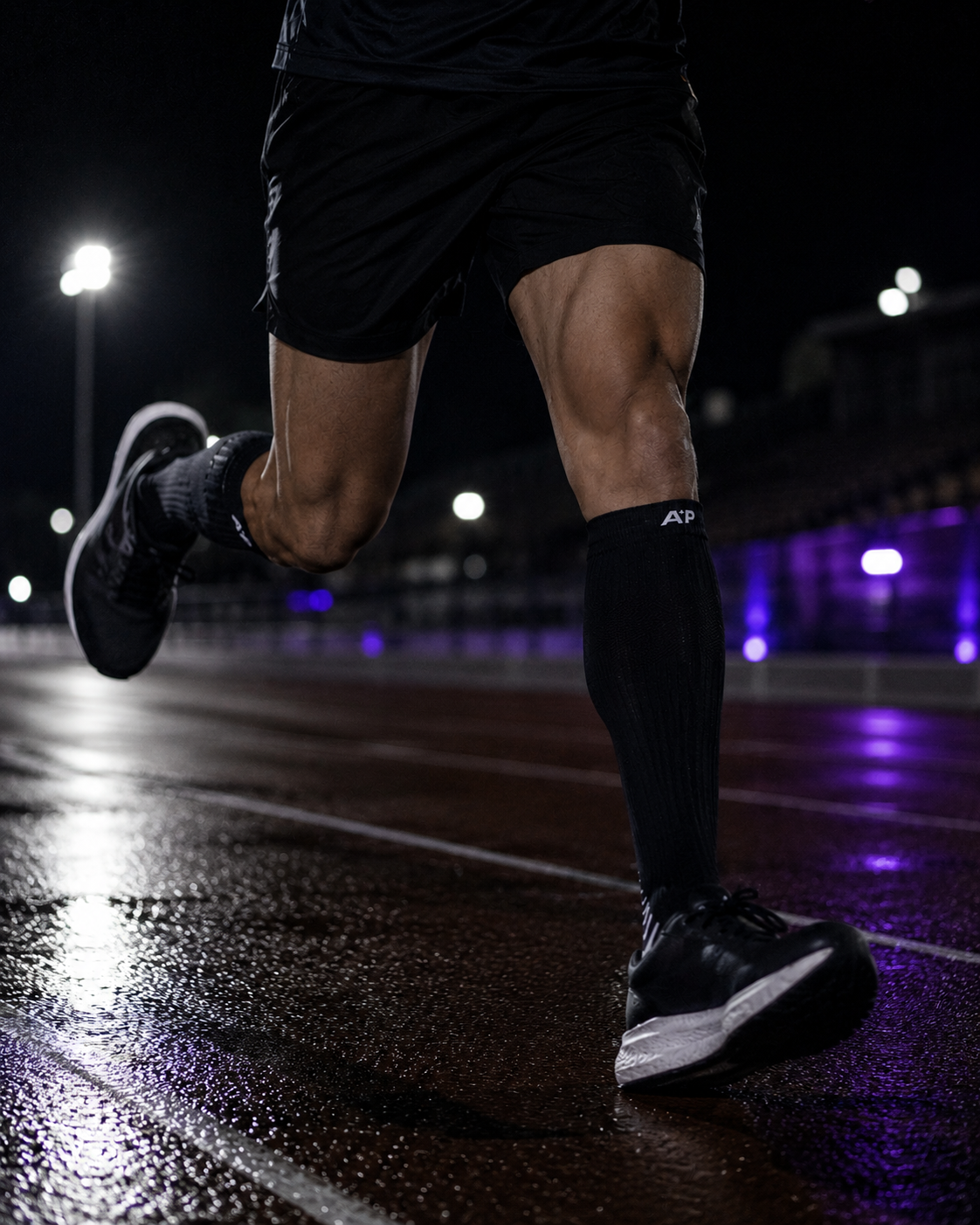 Atleta corriendo de noche con Medias de Compresión AirPlus