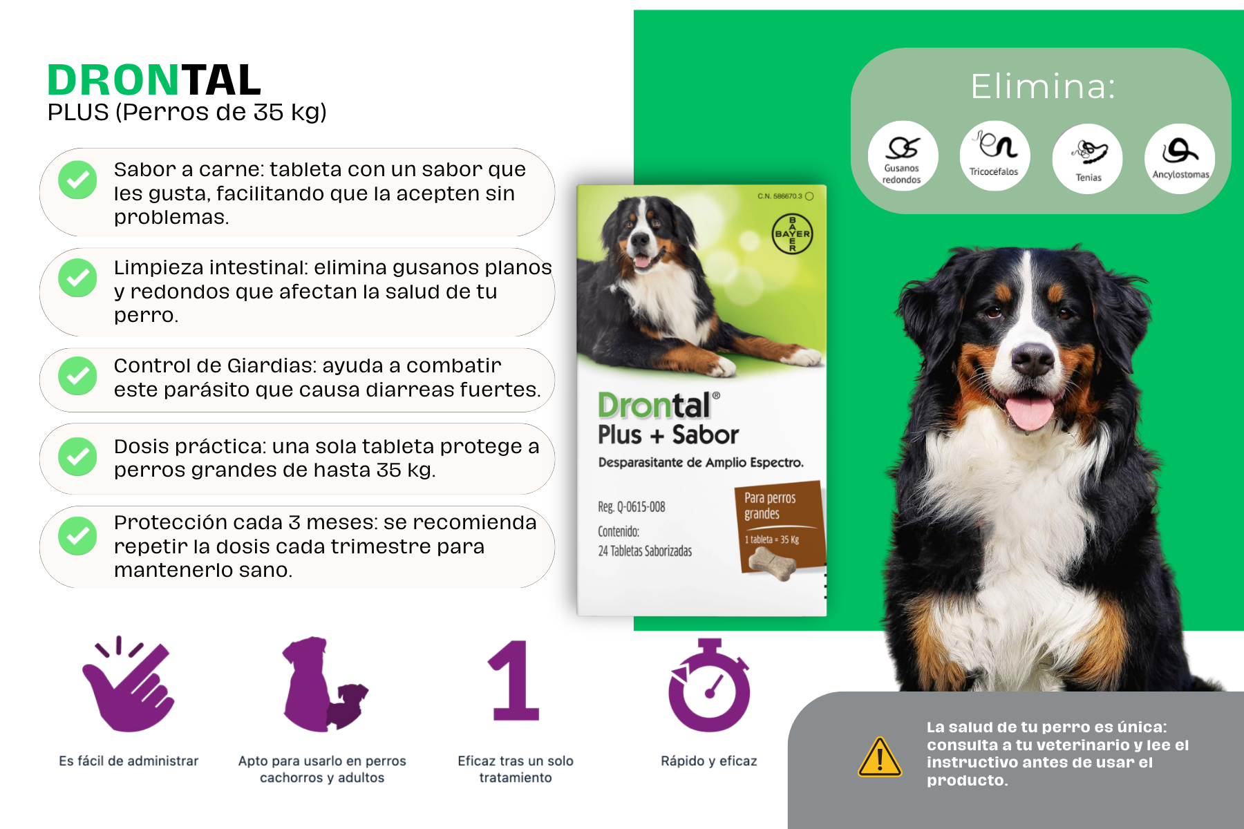 Drontal Plus Desparasitante sabor para perros 35 kg eficaz