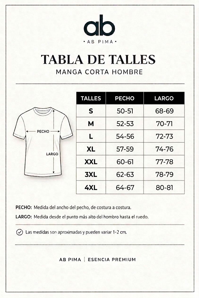 Tabla de talles manga corta hombre