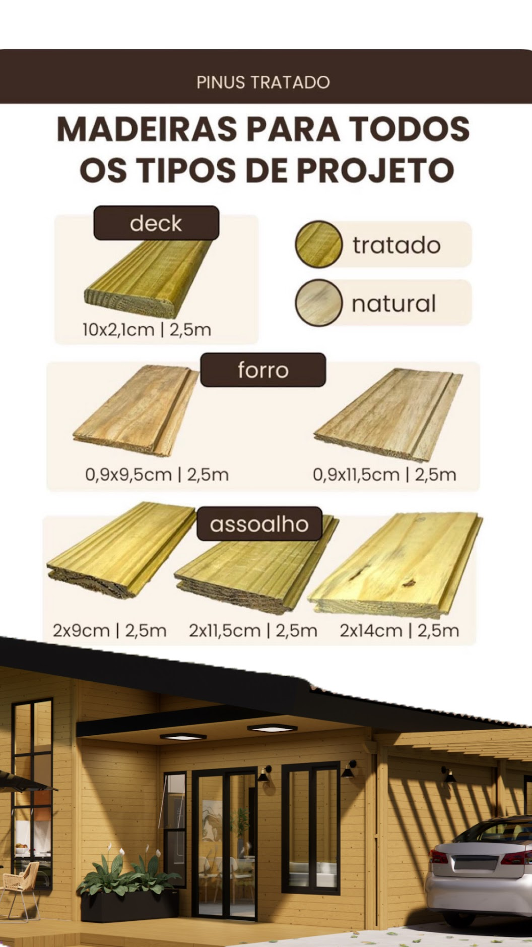Deck em Pinus Tratado: 10 X 2,1 cm X 2,5 m